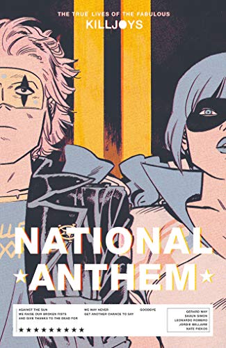 Comic book cover featuring two masked characters against a yellow and black striped background.