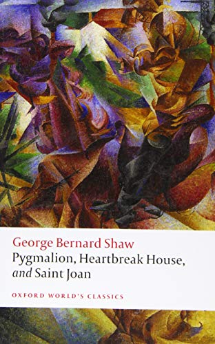 Book cover with abstract art and title: "Pygmalion, Heartbreak House, and Saint Joan.