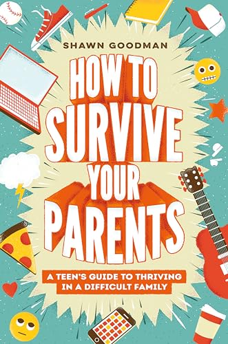 Book cover with colorful illustrations and bold text: "How to Survive Your Parents.