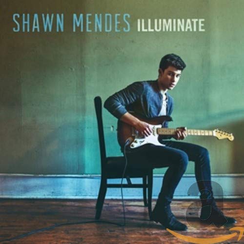 Shawn Mendes album cover, "Illuminate", featuring him with a guitar.