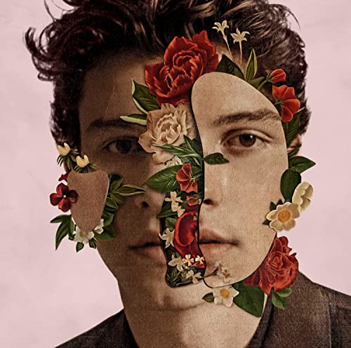Shawn Mendes album cover with a portrait fragmented by flowers.