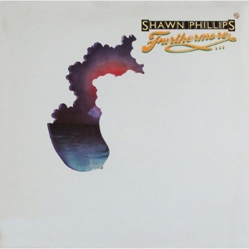 "Album cover with rainbow-colored cloud and ocean on light blue background, titled 'Furthermore' by Shawn Phillips."