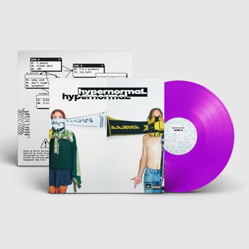 Violet vinyl record and album cover featuring two people with masks.