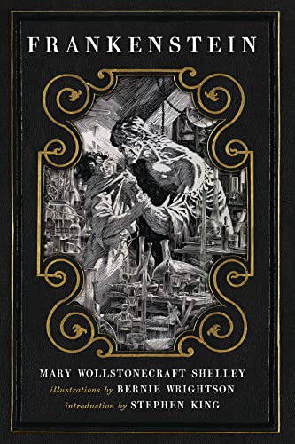 Image of a book cover with Gothic-inspired design and classic literature title Frankenstein.
