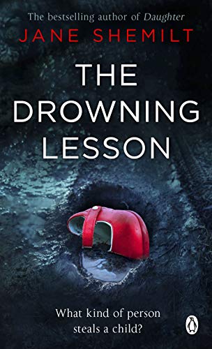 Book cover: “The Drowning Lesson” with a red shoe in water.