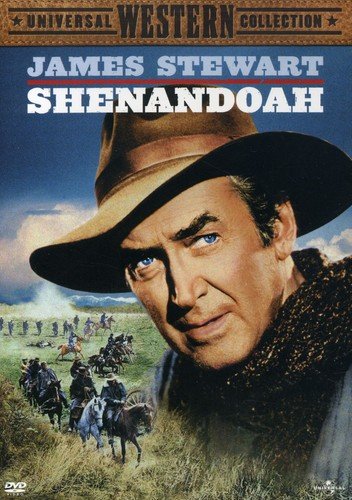 Shenandoah" DVD cover featuring James Stewart in a cowboy hat, with riders.