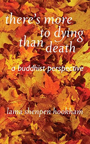 Book cover with autumn leaves and white text: “There’s More to Dying Than Death.”