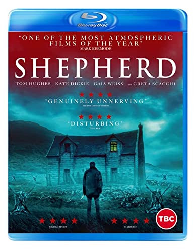 Blu-ray cover for "Shepherd" featuring a man before a remote stone house.