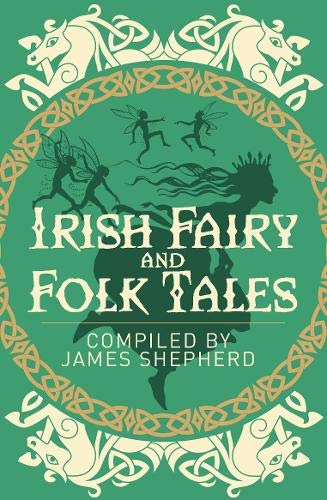 Book cover with green background, Celtic knot border, fairy silhouettes, and white text title.