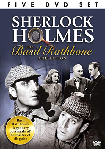 DVD cover for Sherlock Holmes: The Basil Rathbone Collection featuring actors in period clothing.