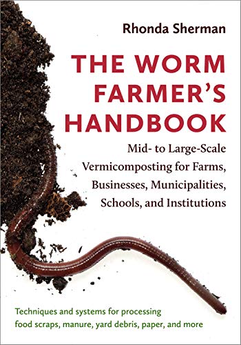 Book cover featuring worms and soil, titled “The Worm Farmer’s Handbook.”