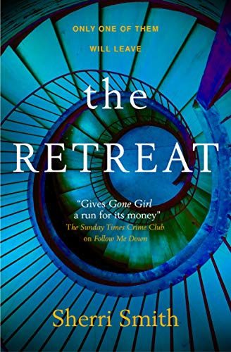 Book cover for "The Retreat" featuring a spiral staircase in blue tones.