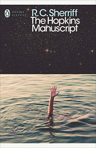 Book cover of "The Hopkins Manuscript" with a hand reaching out of water.