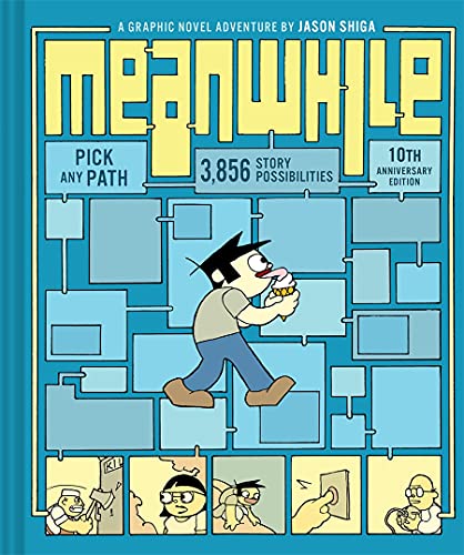 “Meanwhile” graphic novel cover with a boy and branching path design.