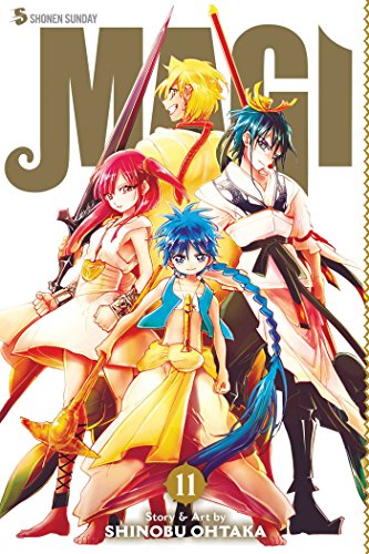 Magi volume 11 cover with four anime-style characters and gold lettering.