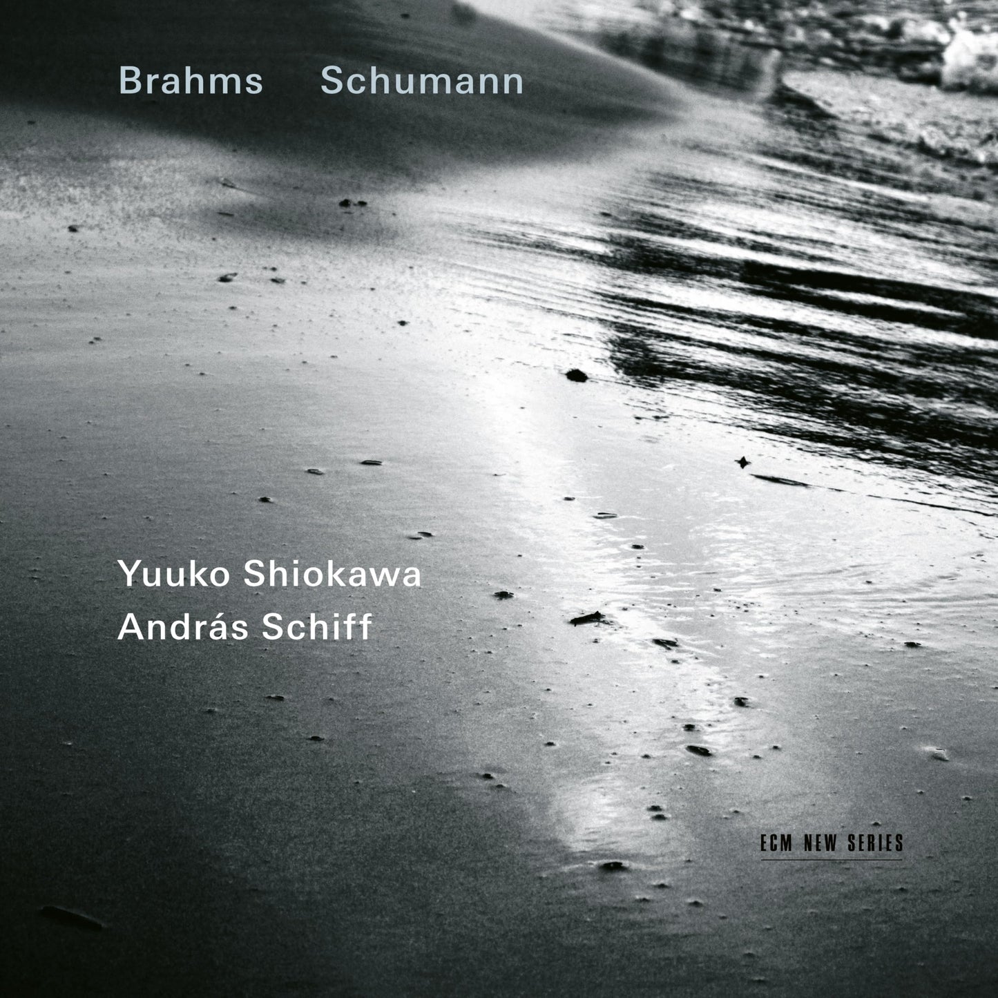 CD cover featuring a beach scene and composers Brahms and Schumann.