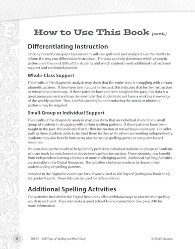 Open book page with instructional text about spelling and word study.