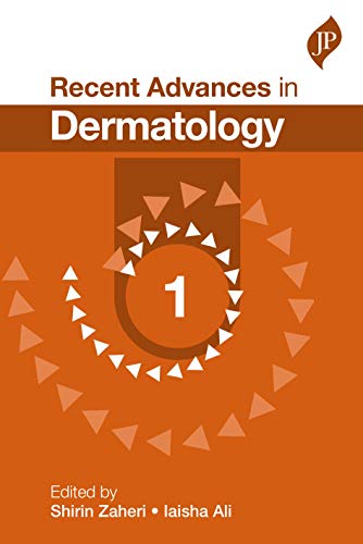 Book cover: “Recent Advances in Dermatology 1” with orange and brown design.