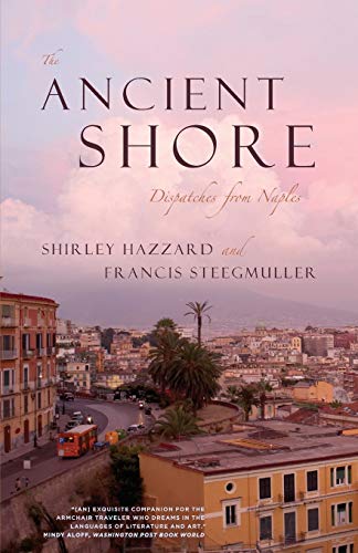 Book cover: "The Ancient Shore" with a Naples cityscape backdrop.