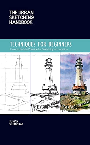 Book cover showing three stages of a lighthouse sketch from outline to watercolor painting.