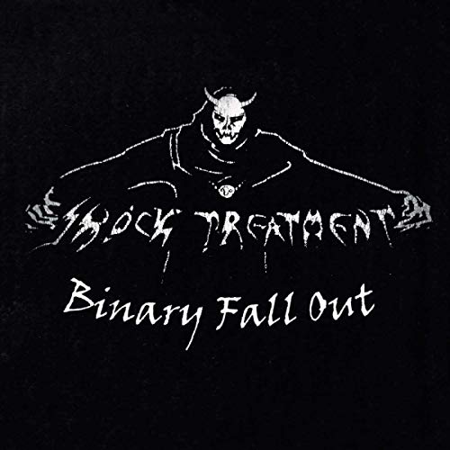 White illustration of a horned figure on black background with text Binary Fall Out.