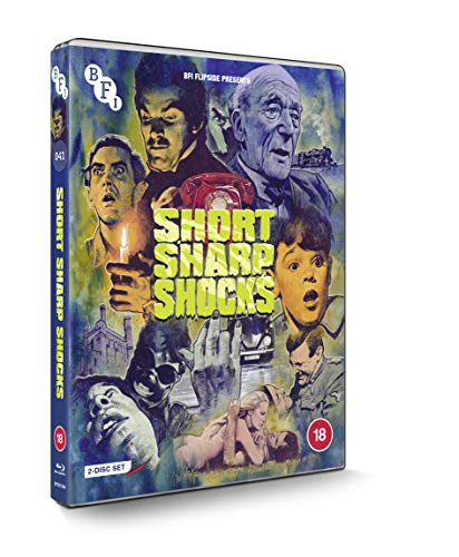 Short Sharp Shocks" Blu-ray cover featuring frightened faces and a red phone.