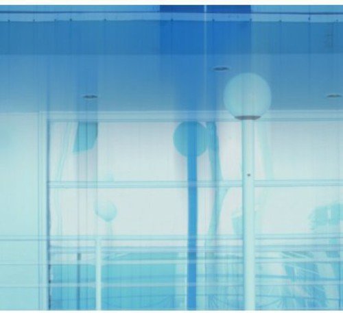 CD cover with abstract blue and white vertical lines and shapes.