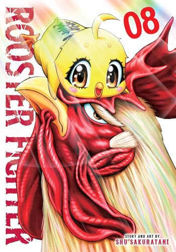Cartoon chick in a red cape, cover of "Rooster Fighter, Vol. 8".