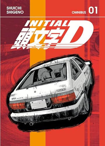 Initial D Omnibus 1 cover: white car drifting on a red and yellow background.