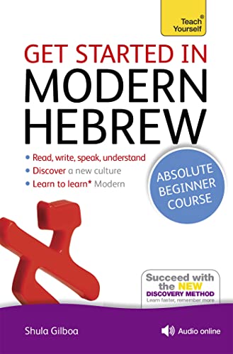 Book cover for “Get Started in Modern Hebrew” with red Hebrew letter.
