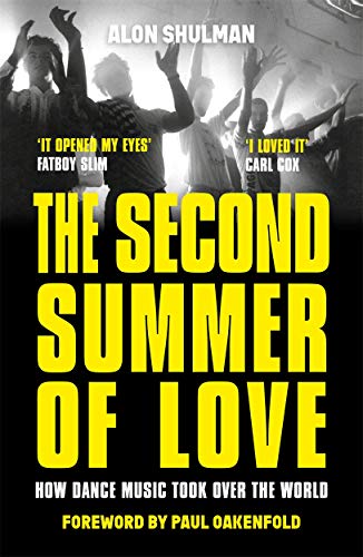 Book cover with yellow text and a crowd raising hands in a rave.