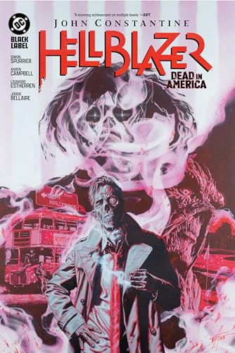 Comic cover: John Constantine in a trench coat, ghostly figures, and a bus.