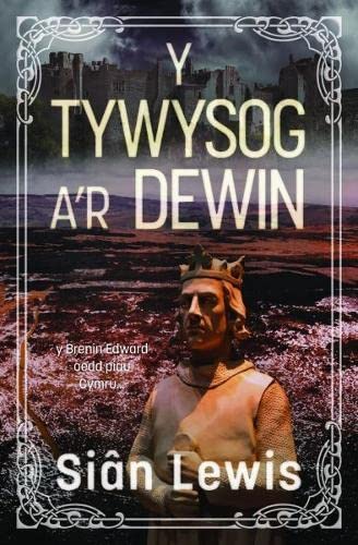 Book cover: a bronze statue before a castle, Welsh text.