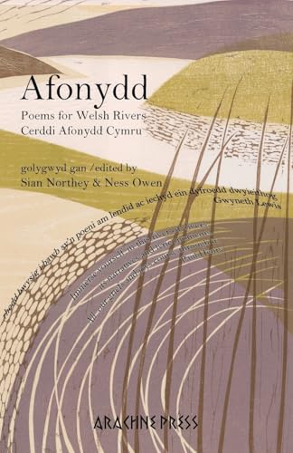 Book cover titled Afonydd featuring an abstract illustration of a river landscape with reeds.