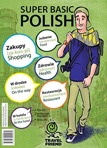 Green travel phrasebook cover with illustrated young man and Polish text.