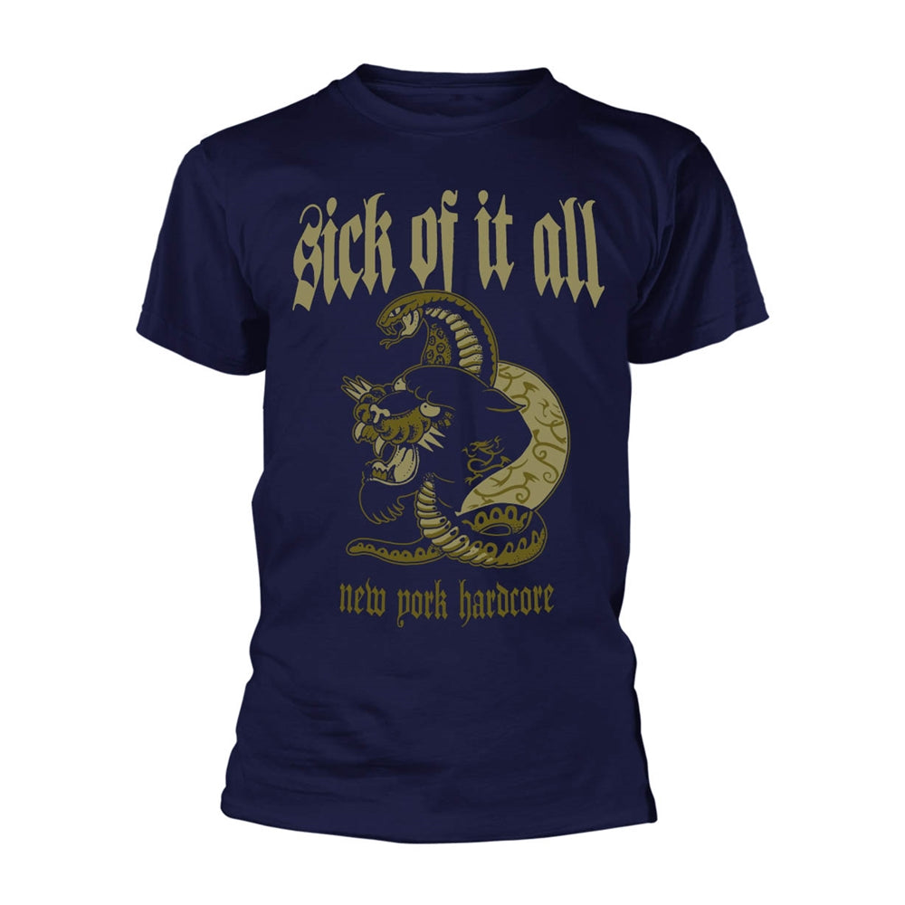Navy t-shirt with "Sick Of It All" band logo and panther graphic.