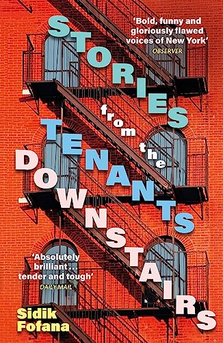 Book cover with red brick building, fire escape, and bold blue text.