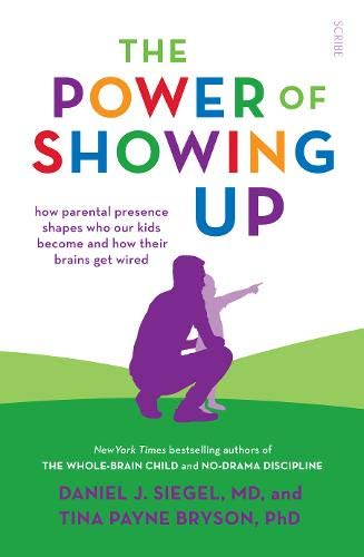 Book cover for The Power of Showing Up featuring a purple silhouette of parent and child.