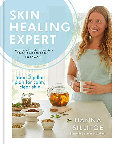 Book cover: "Skin Healing Expert" with a woman holding a mug.