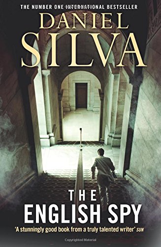 Book cover: "The English Spy" by Daniel Silva, featuring a man on stairs.