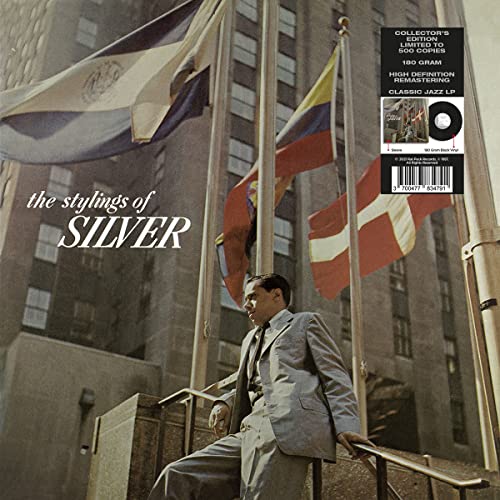 Horace Silver Quintet album cover with a man on stairs and flags.