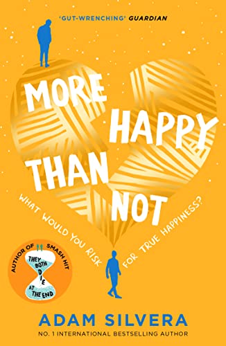 Book cover for More Happy Than Not by Adam Silvera with a golden heart.
