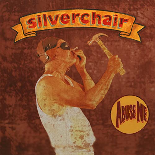 Silverchair album cover: a man with a hammer and goggled face.