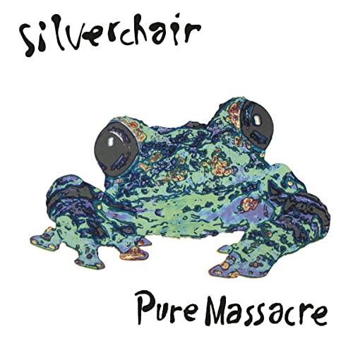 Silverchair album cover: painted blue and green frog with black eyes.