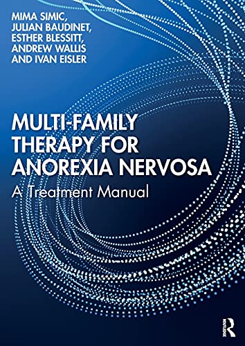 Book cover titled Multi-Family Therapy for Anorexia Nervosa with abstract white dotted swirling lines.