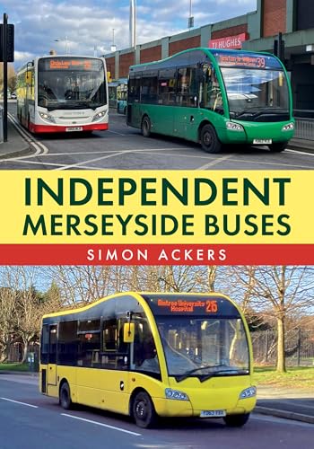 Book cover featuring three Merseyside buses in red, green, and yellow.