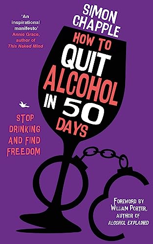 Book cover: wine glass shape with handcuffs, title “How to Quit Alcohol”.