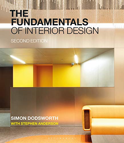 Book cover: "The Fundamentals of Interior Design," second edition, with modern architecture.