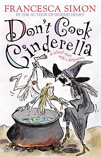 Book cover: witch stirring a cauldron with Cinderella inside.