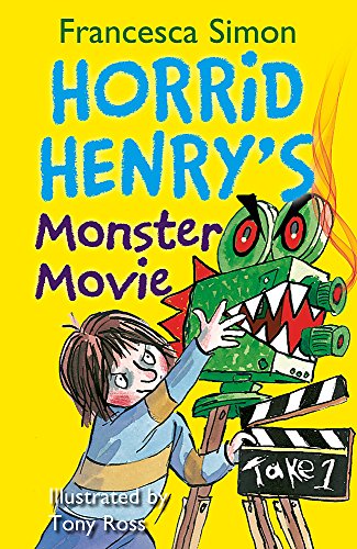 Book cover: Horrid Henry with a monster and film reels.